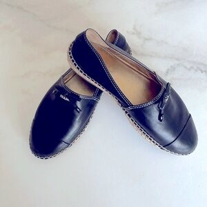 Prada Black Leather Espadrille Flats